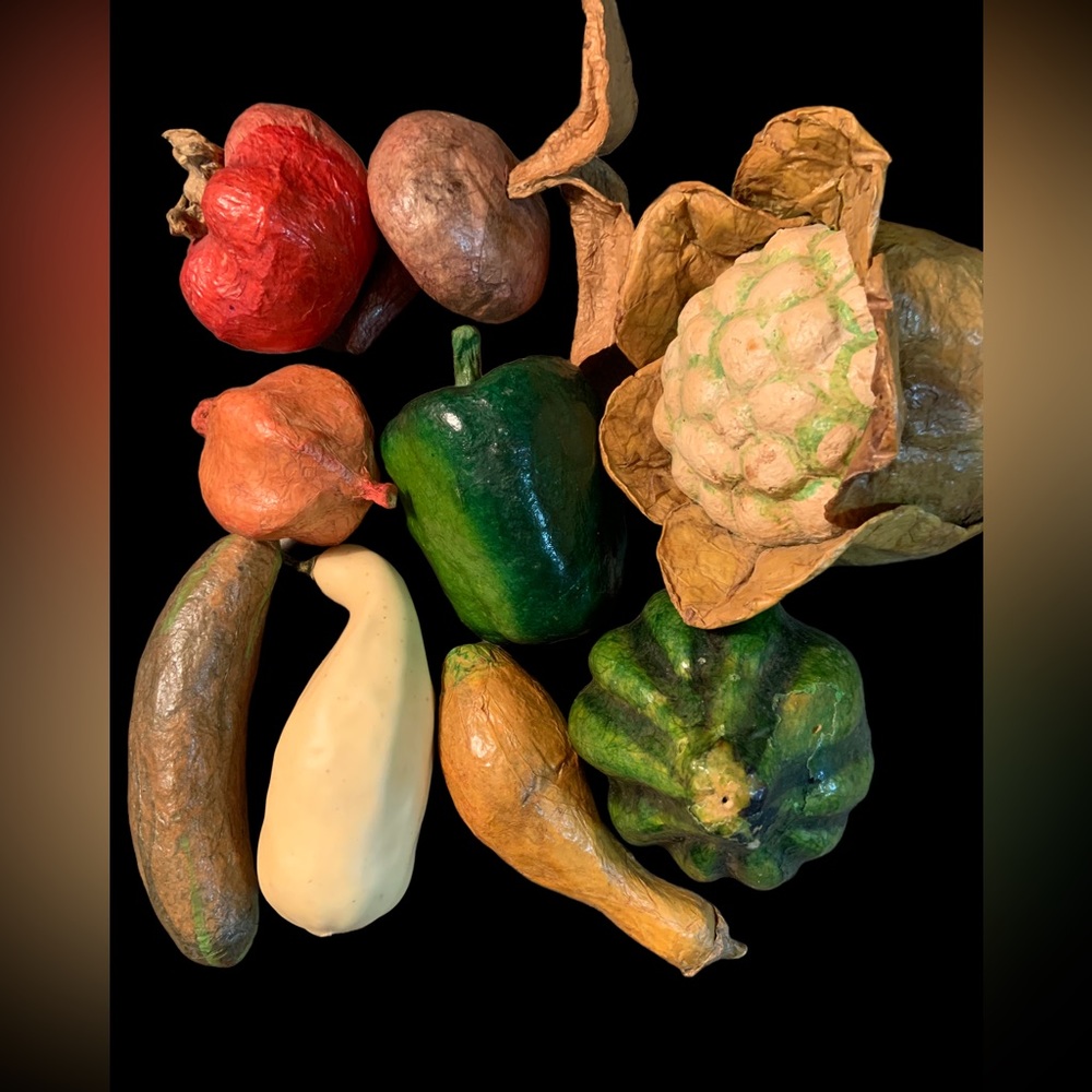 Set of nine Vintage papier-mâché  vegetables prop